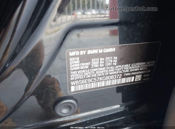 WBS6E9C57KG808372 2019 BMW M6 Black ძრავის განყოფილების ხედი