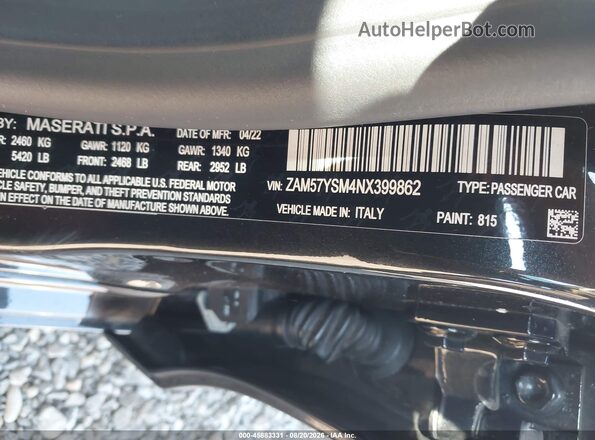 ZAM57YSM4NX399862 2022 MASERATI GHIBLI Black ძრავის განყოფილების ხედი