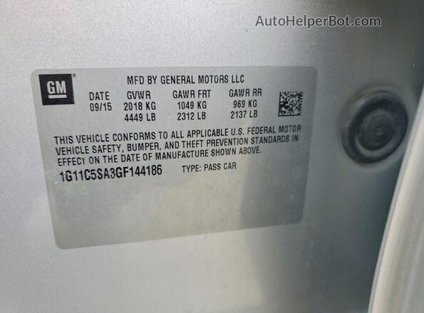 1G11C5SA3GF144186 2016 CHEVROLET MALIBU Silver VIN კოდის სტიკერის ხედი