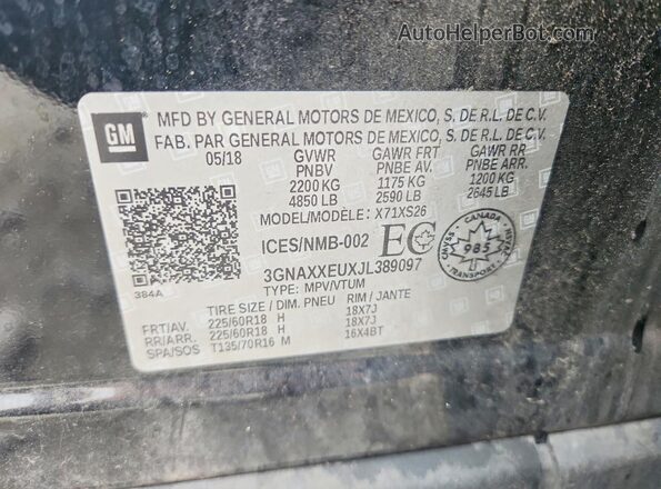 3GNAXXEUXJL389097 2018 CHEVROLET EQUINOX Черный Вид наклейки с VIN-кодом