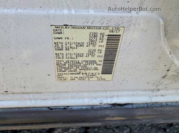 5N1AZ2MH6HN187471 2017 NISSAN MURANO Белый Вид наклейки с VIN-кодом