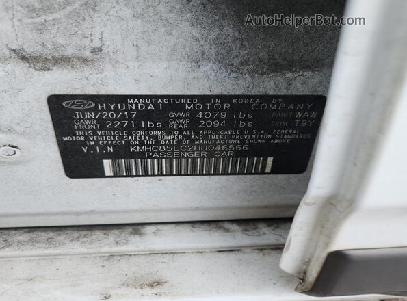 KMHC85LC2HU046566 2017 HYUNDAI IONIQ White VIN sticker view