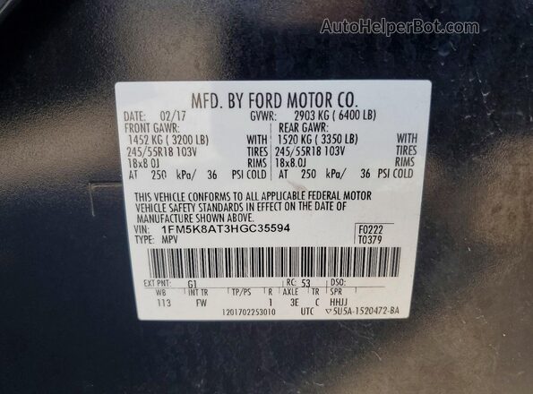 1FM5K8AT3HGC35594 2017 FORD EXPLORER Black Widok wnętrza 360 stopni