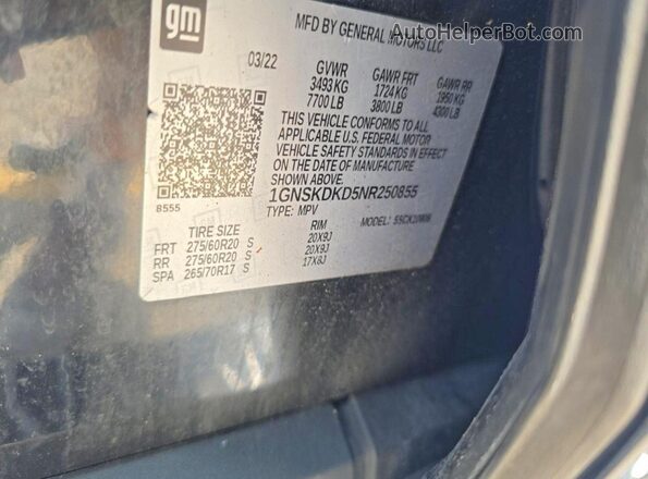 1GNSKDKD5NR250855 2022 CHEVROLET SUBURBAN Черный Вид задней части салона