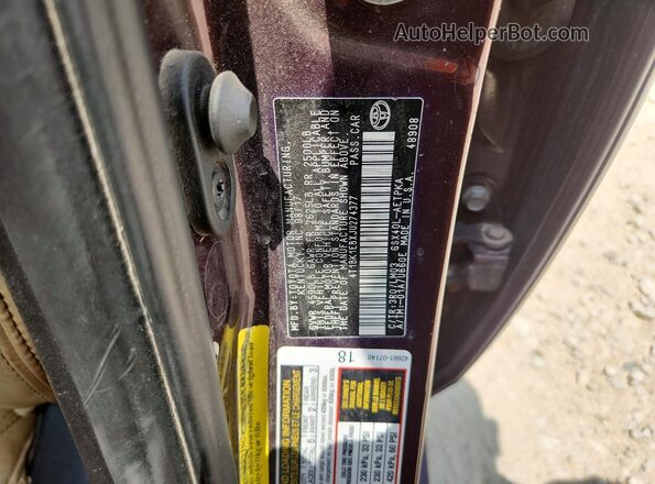 4T1BK1EBXJU274377 2018 TOYOTA AVALON Фиолетовый Вид наклейки с VIN-кодом