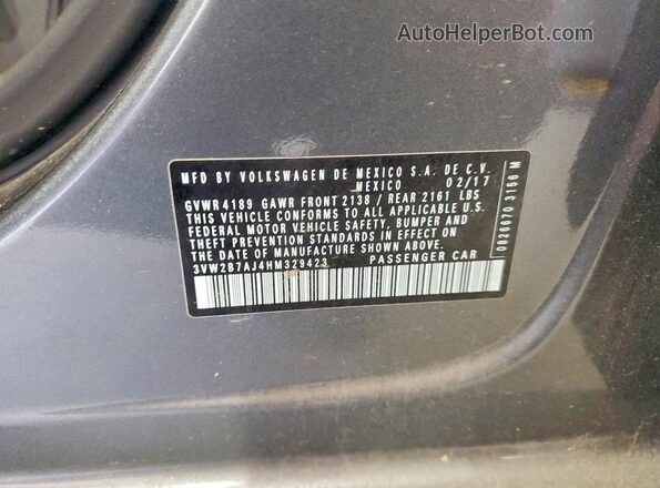3VW2B7AJ4HM329423 2017 VOLKSWAGEN JETTA Серебряный Вид наклейки с VIN-кодом