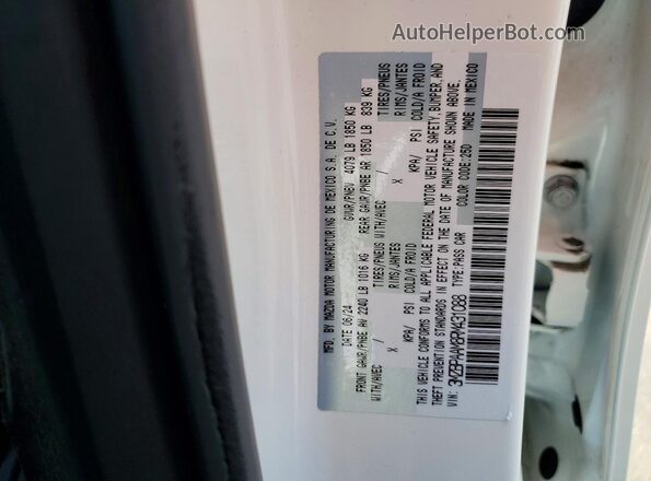 3MZBPAAM8RM431088 2024 MAZDA 3 White Vista de la etiqueta del VIN