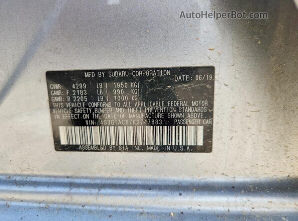 4S3GTAC67K3747883 2019 SUBARU IMPREZA Silver Vista de la etiqueta del VIN
