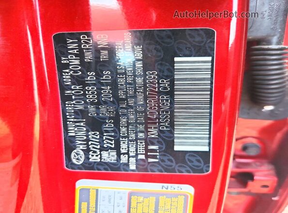 KMHLL4DG9RU722393 2024 HYUNDAI ELANTRA Red Widok naklejki z numerem VIN