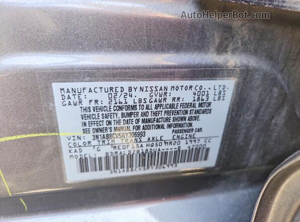 3N1AB8CV5RY306993 2024 NISSAN SENTRA Gray Vista de la etiqueta del VIN