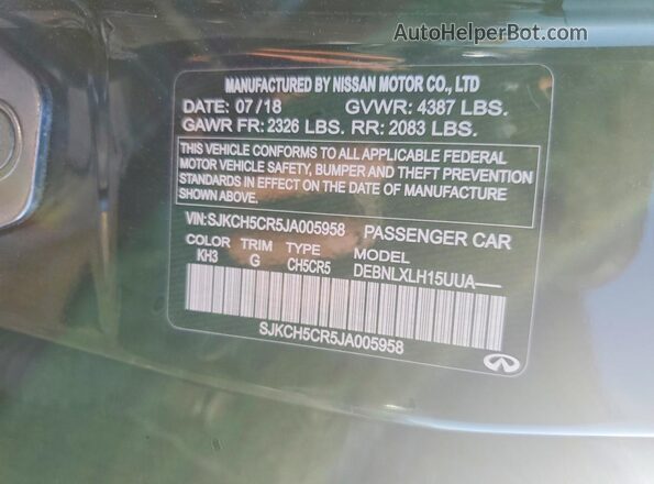 SJKCH5CR5JA005958 2018 INFINITI QX30 Black VIN კოდის სტიკერის ხედი