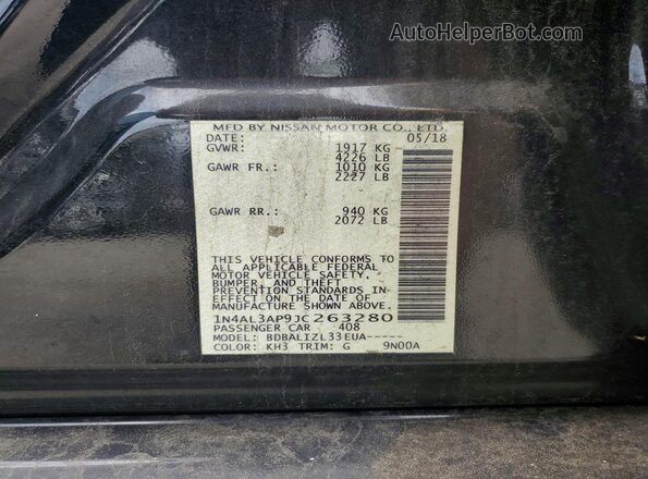 1N4AL3AP9JC263280 2018 NISSAN ALTIMA Черный Вид наклейки с VIN-кодом