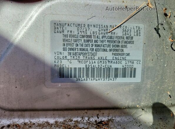 3N1AB7AP6HY373437 2017 NISSAN SENTRA Silver Вид наклейки з VIN-кодом