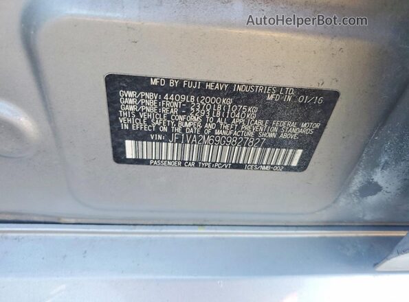 JF1VA2M69G9827827 2016 SUBARU WRX Silver Widok naklejki z numerem VIN