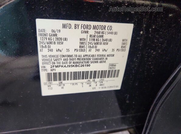 2FMPK4J95KBC26190 2019 FORD EDGE Black Вид наклейки з VIN-кодом