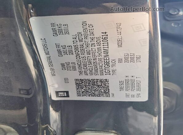 1GTG6EEN4M1110614 2021 GMC CANYON Gray VIN կոդի պիտակի տեսք