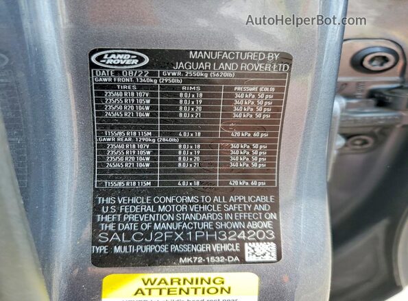 SALCJ2FX1PH324203 2023 LAND ROVER DISCOVERY Серый Вид наклейки с VIN-кодом
