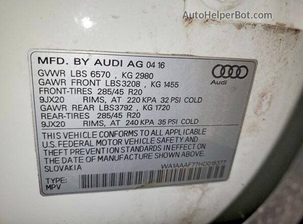 WA1AAAF77HD015377 2017 AUDI Q7 White Панорамний вид салону 360°