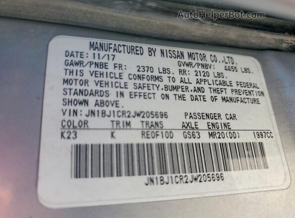 JN1BJ1CR2JW205696 2018 NISSAN ROGUE Серебряный Панорамный вид салона 360°