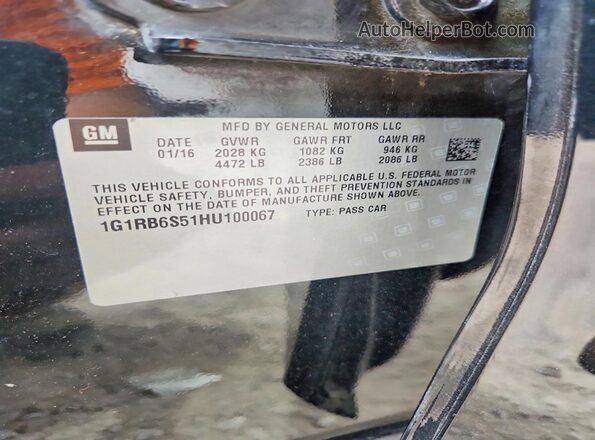 1G1RB6S51HU100067 2017 CHEVROLET VOLT Черный Панорамный вид салона 360°