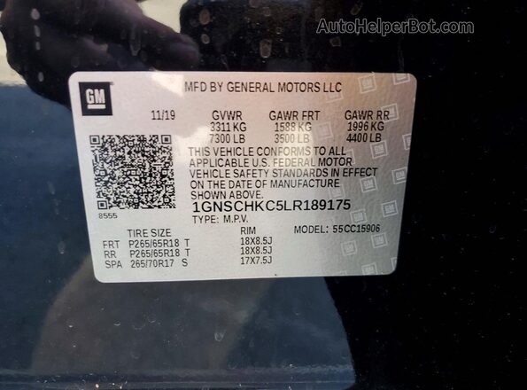 1GNSCHKC5LR189175 2020 CHEVROLET SUBURBAN Black სალონის 360-გრადუსიანი ხედი