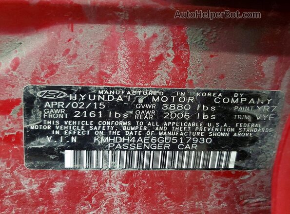 KMHDH4AE6GU517930 2016 HYUNDAI ELANTRA Burgundy VIN sticker view
