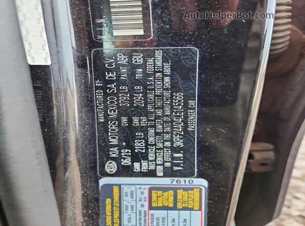 3KPF24AD4LE145566 2020 KIA FORTE Black VIN კოდის სტიკერის ხედი