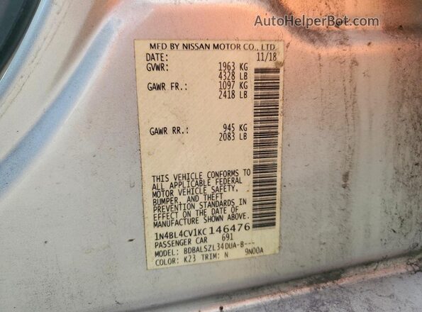 1N4BL4CV1KC146476 2019 NISSAN ALTIMA Silver VIN sticker view