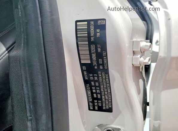 ZARFANBN8L7629553 2020 ALFA ROMEO GIULIA White Widok naklejki z numerem VIN