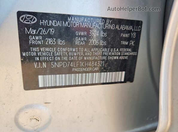 5NPD74LF1KH484321 2019 HYUNDAI ELANTRA Серебряный Вид наклейки с VIN-кодом