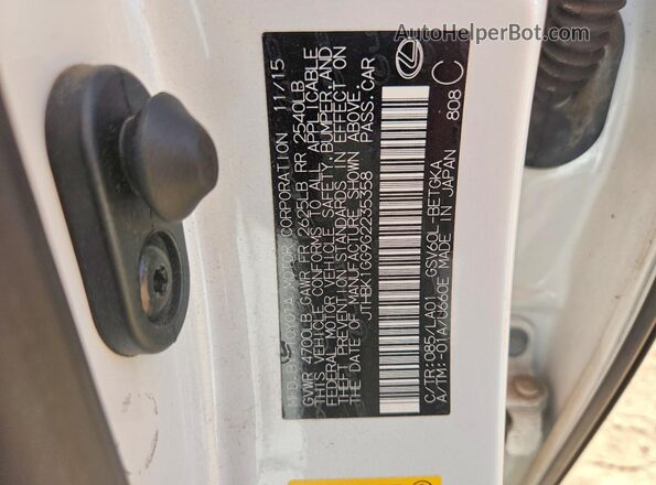 JTHBK1GG9G2235358 2016 LEXUS ES350 White Vista de la etiqueta del VIN
