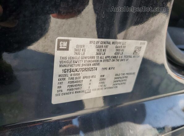 1GYS4JKJ7GR262574 2016 CADILLAC ESCALADE Черный Вид наклейки с VIN-кодом