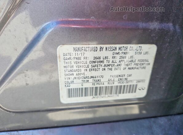 JN1EV7AR0JM441170 2018 INFINITI Q50 Gray VIN კოდის სტიკერის ხედი