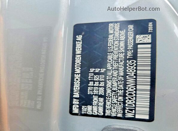 WZ1DB2C06NW048935 2022 TOYOTA GR Silver VIN կոդի պիտակի տեսք