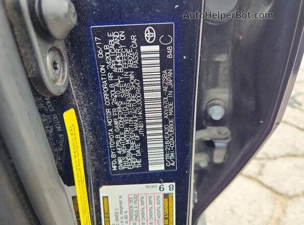 JTNB11HK9J3009647 2018 TOYOTA CAMRY Black VIN sticker view