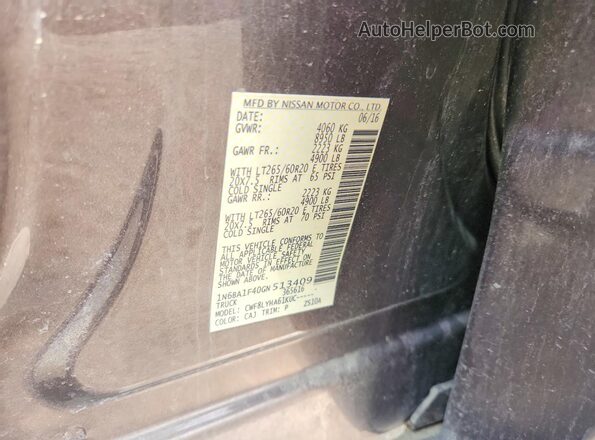 1N6BA1F40GN513409 2016 NISSAN TITAN Brown Widok naklejki z numerem VIN
