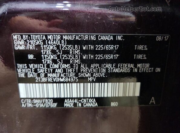 2T3BFREV0HW684975 2017 TOYOTA RAV4 Purple 360 interior view