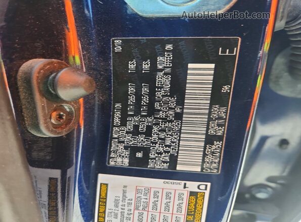 JTEZU5JR2K5198250 2019 TOYOTA 4RUNNER Blue Вид наклейки з VIN-кодом
