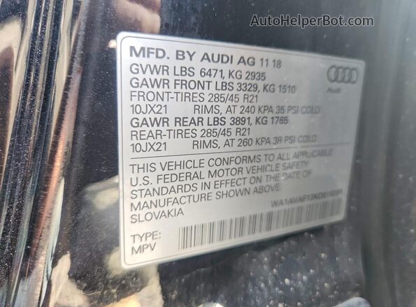 WA1AVAF13KD016260 2019 AUDI Q8 Black Vista interior de 360 grados