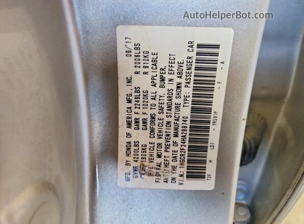 1HGCR2F34HA298740 2017 HONDA ACCORD Tan Vista de la etiqueta del VIN
