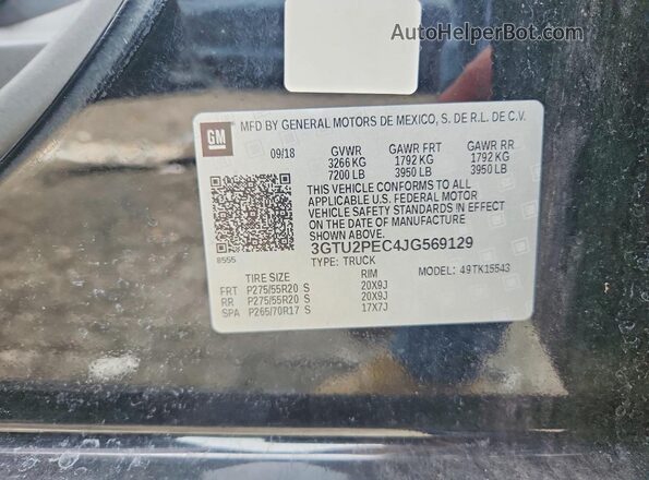 3GTU2PEC4JG569129 2018 GMC SIERRA Black Вид наклейки з VIN-кодом
