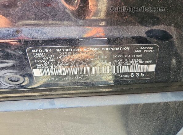 JA4J4TA89NZ064162 2022 MITSUBISHI OUTLANDER Black Vista interior de 360 grados