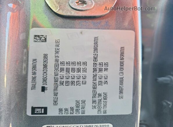 1GNSCCKD3MR263898 2021 CHEVROLET SUBURBAN Gray Widok wnętrza 360 stopni