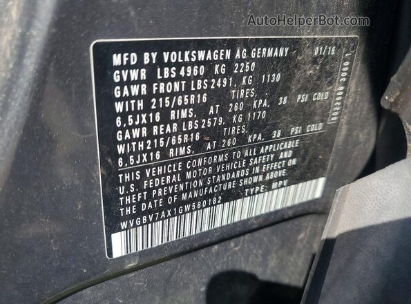 WVGBV7AX1GW580182 2016 VOLKSWAGEN TIGUAN Gray 360 interior view