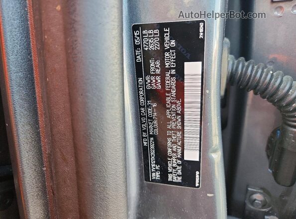YV1612TK2G2392214 2016 VOLVO S60 Silver Vista de la etiqueta del VIN