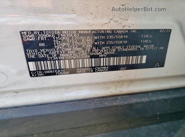 2T3A1RFVXPW353084 2023 TOYOTA RAV4 White VIN կոդի պիտակի տեսք
