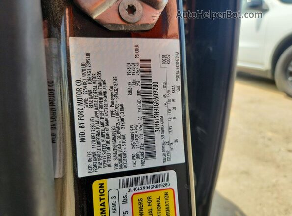 3LN6L2N94GR609280 2016 LINCOLN MKZ Black VIN sticker view