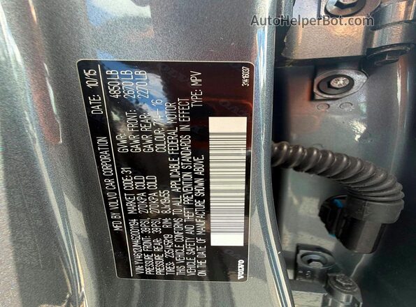 YV4612UM4G2001194 2016 VOLVO S60 Silver VIN կոդի պիտակի տեսք