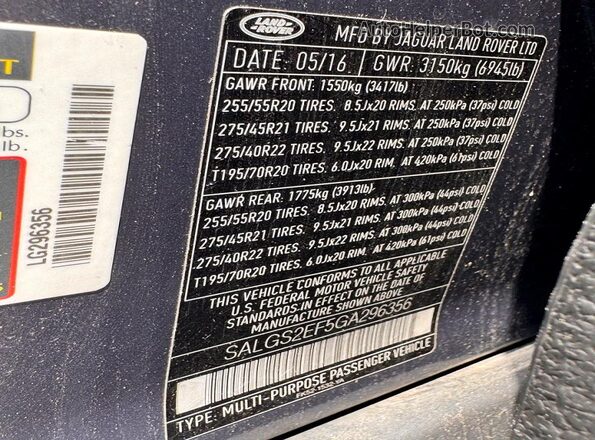 SALGS2EF5GA296356 2016 LAND ROVER RANGE ROVER Серый Вид задней части салона