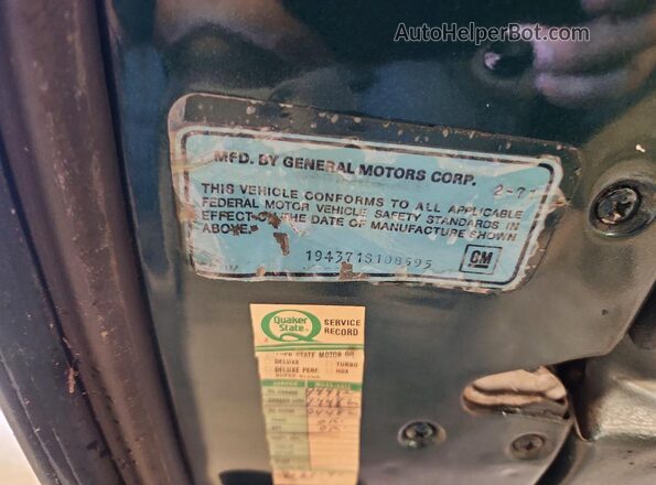 194371S108595 1971 CHEVROLET CORVETTE Green Widok naklejki z numerem VIN